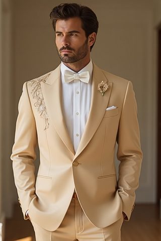 Camel Tan Men’s Suit with Embroidered Shoulder – Regal Formalwear
