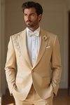 Camel Tan Men’s Suit with Embroidered Shoulder – Regal Formalwear
