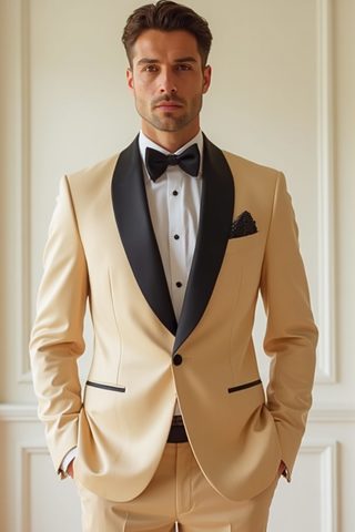 Camel Tuxedo with Black Shawl Lapel – Men’s Formal Suit
