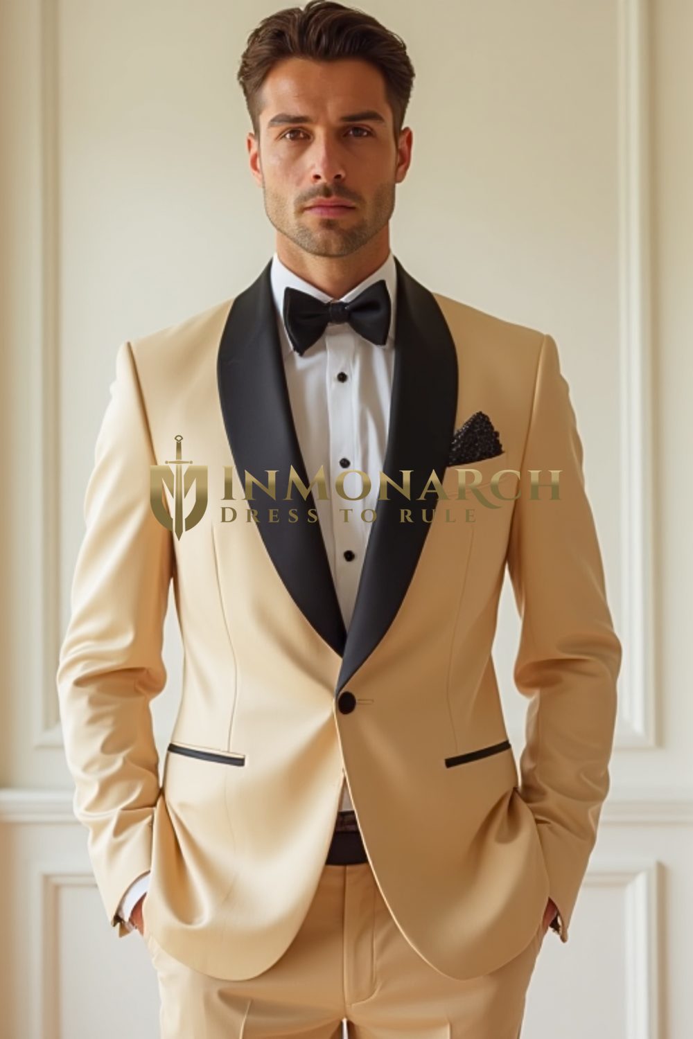 Camel Tuxedo with Black Shawl Lapel – Men’s Formal Suit
