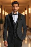 Black Patterned Tuxedo 3-Piece Suit with Shawl Lapel