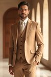 Camel 3-Piece Suit for Men – Slim Fit Wedding & Formal Wear