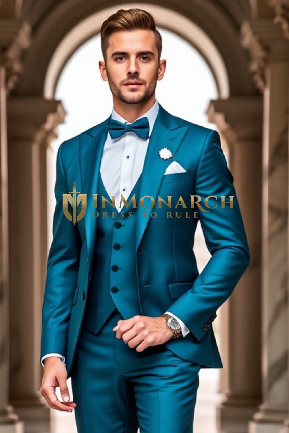 Teal 3-Piece Tuxedo Suit for Men – Slim Fit Wedding & Formal