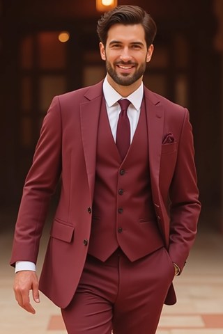 Burgundy 3-Piece Suit for Men – Slim Fit Wedding & Formal