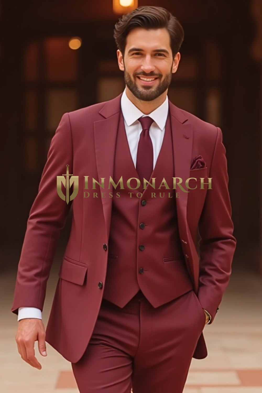 Burgundy 3-Piece Suit for Men – Slim Fit Wedding & Formal