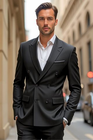 Black Double-Breasted Tuxedo Suit for Men – Slim Fit Wedding Look