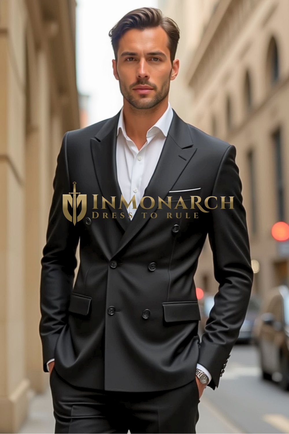 Black Double-Breasted Tuxedo Suit for Men – Slim Fit Wedding Look