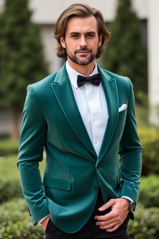 Deep Teal Velvet Dinner Jacket – Men’s Slim Fit Wedding & Gala