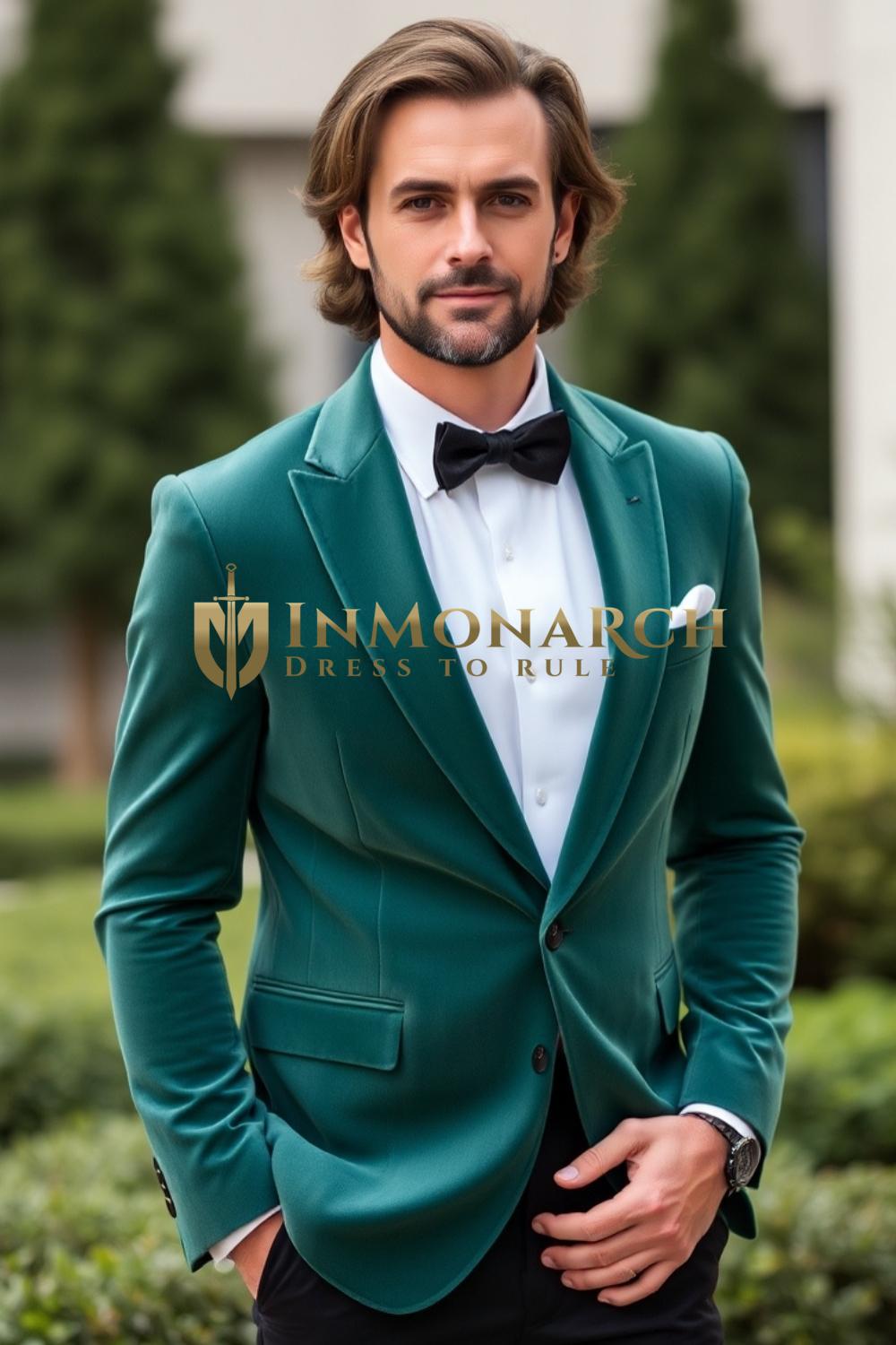 Deep Teal Velvet Dinner Jacket – Men’s Slim Fit Wedding & Gala