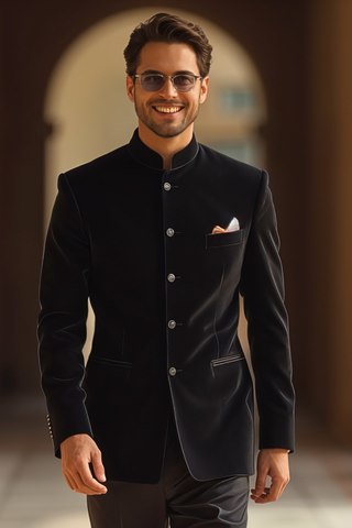 Black Velvet Jodhpuri Suit for Men – Slim Fit Wedding & Reception