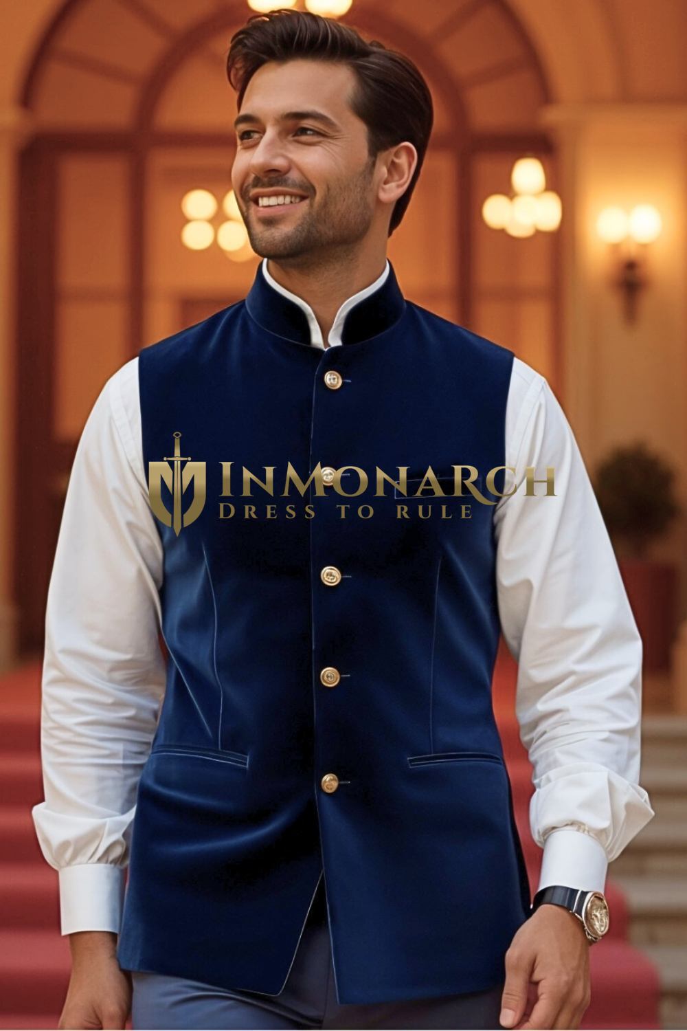 Navy Velvet Nehru Jacket for Men – Wedding & Festive Wear