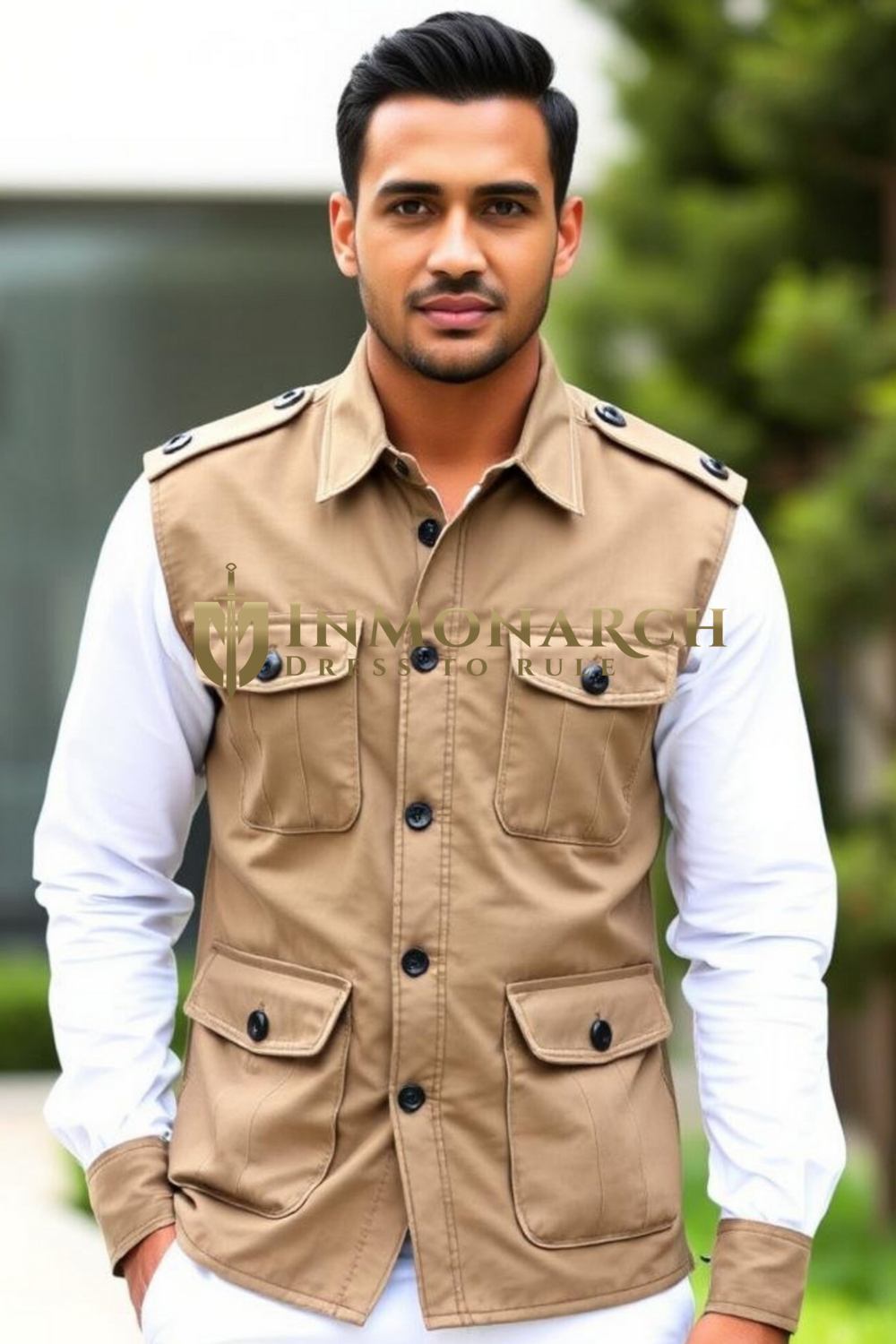 Khaki Safari Nehru Jacket for Men – Travel & Smart Casual Wear