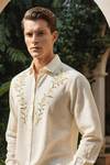 Cream Linen Embroidered Shirt for Men – Floral Resort Wedding Wear