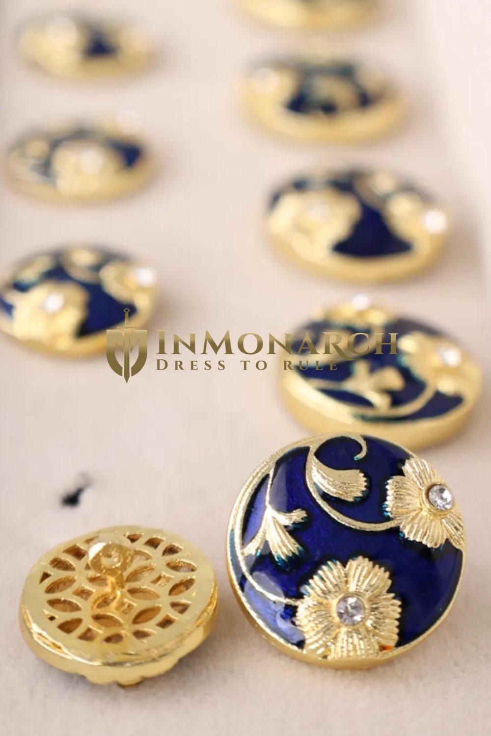 Meenakari Navy & Gold Buttons Set of 13 – Sherwani & Bandhgala