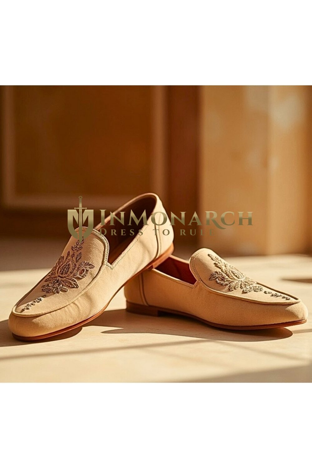 Beige Embroidered Jutti Loafers for Men – Sherwani & Wedding Shoes
