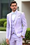 Lavender 3-Piece Tuxedo with Silver Embroidery – Groom Wedding Suit