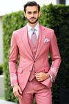 Rose Pink 3-Piece Suit with White Embroidery – Groom Reception Outfit