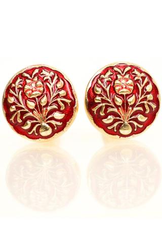 Red and Gold Floral Cufflinks for Men – Round Classic Design