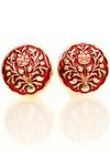 Red and Gold Floral Cufflinks for Men – Round Classic Design