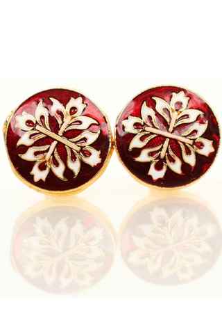 Red and Gold Round Floral Cufflinks – Elegant Formal Accessory