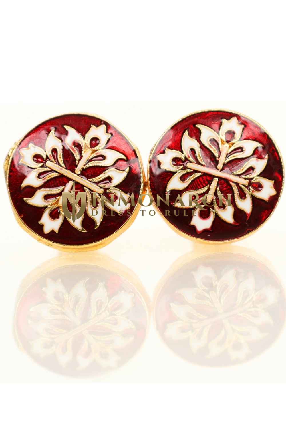 Red and Gold Round Floral Cufflinks – Elegant Formal Accessory