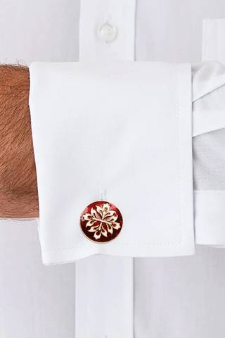Red and Gold Round Floral Cufflinks – Elegant Formal Accessory