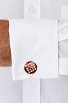 Red and Gold Round Floral Cufflinks – Elegant Formal Accessory