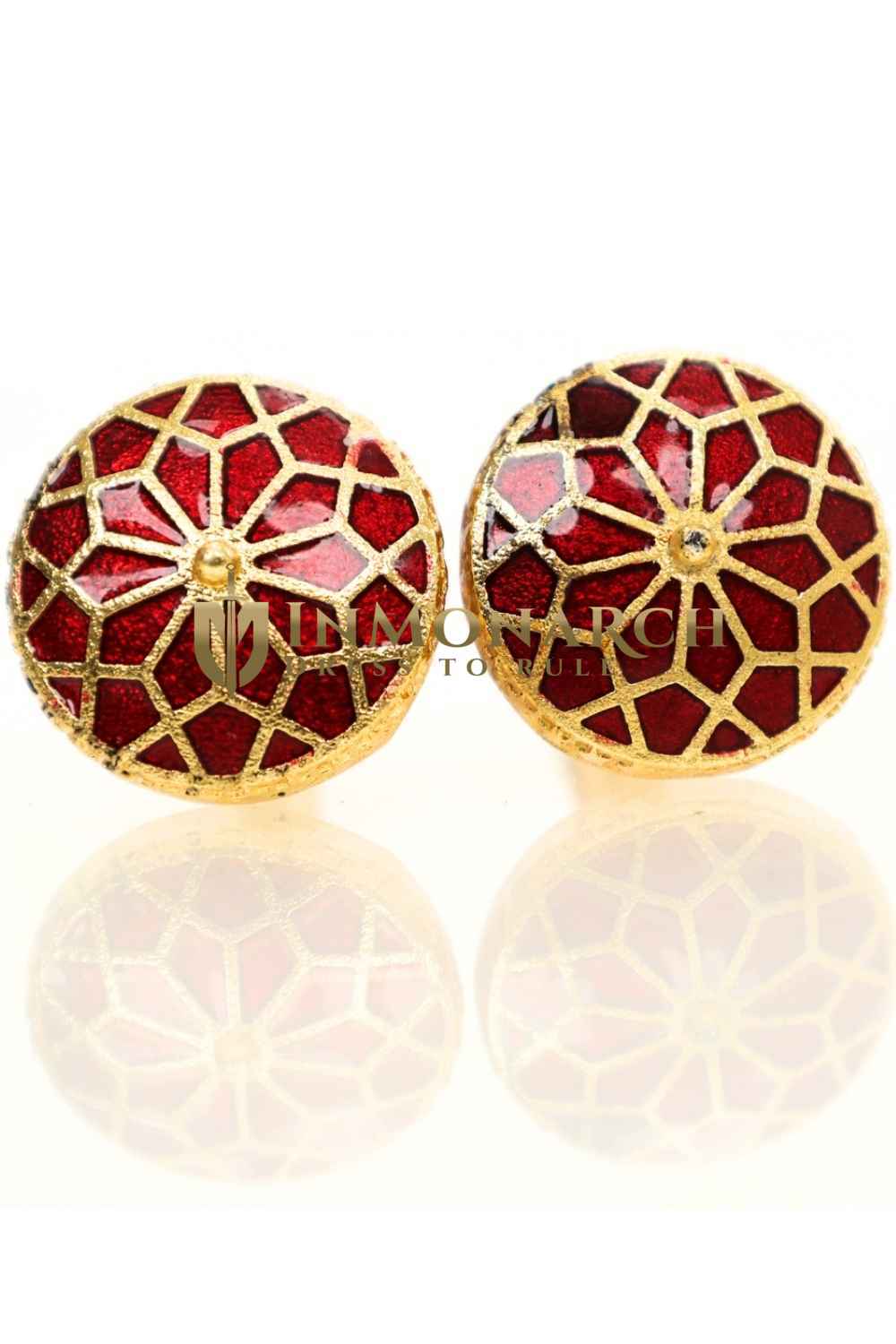 Red and Gold Round Mosaic Cufflinks – Enamel Formal Design