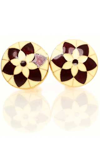 Ivory and Maroon Floral Cufflinks – Enamel Meenakari Round Design