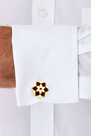 Ivory and Maroon Floral Cufflinks – Enamel Meenakari Round Design