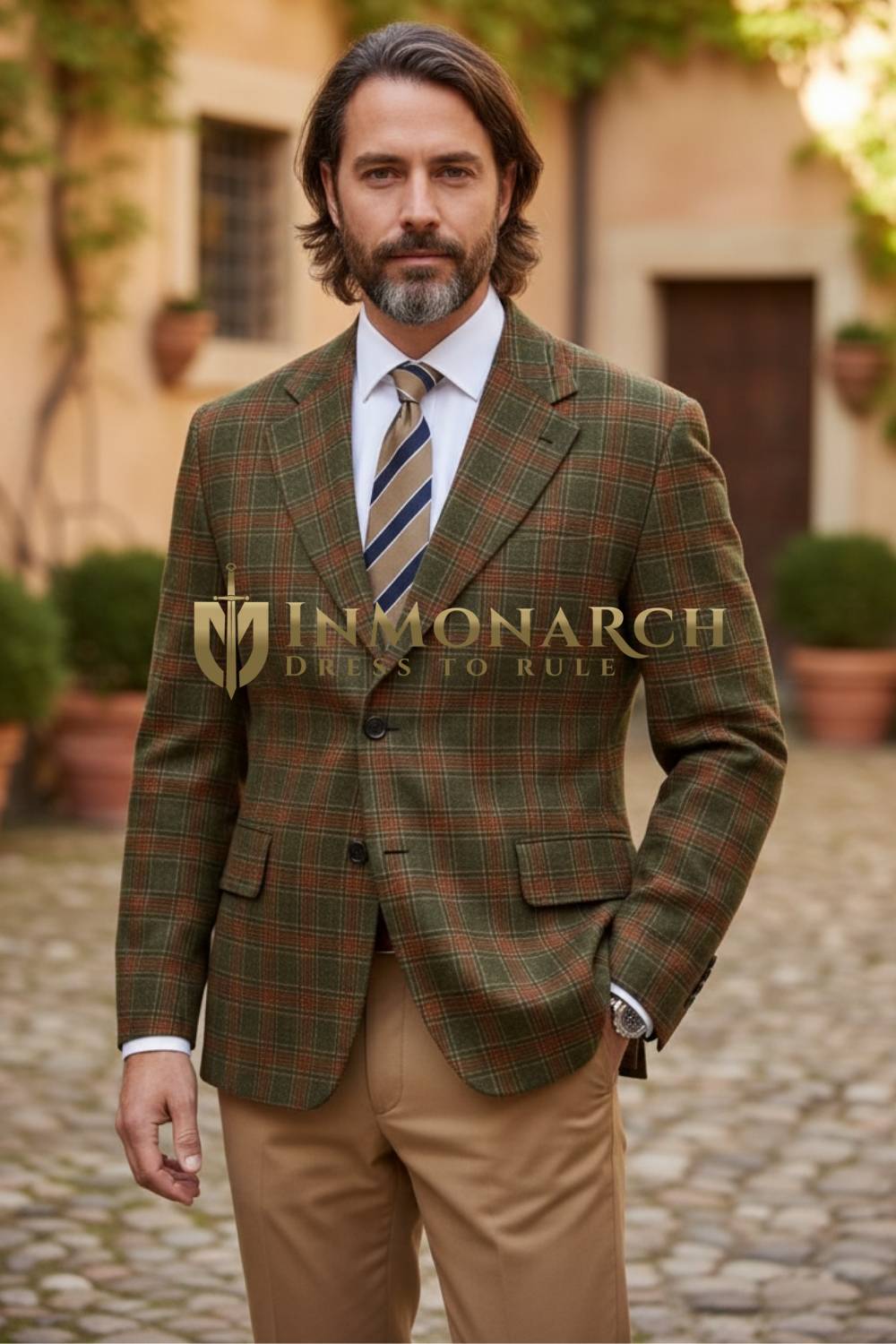 Olive Checks Blazer for Men