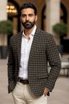 Mens Dark Brown Black Houndstooth Blazer Slim Fit Jacket 1 Pc Formal Wear
