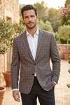 Mens Brown Plaid Blazer Slim Fit Two Button Jacket 1 Pc Classic Wear
