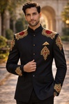 Traje jodhpur negro diseño bordado