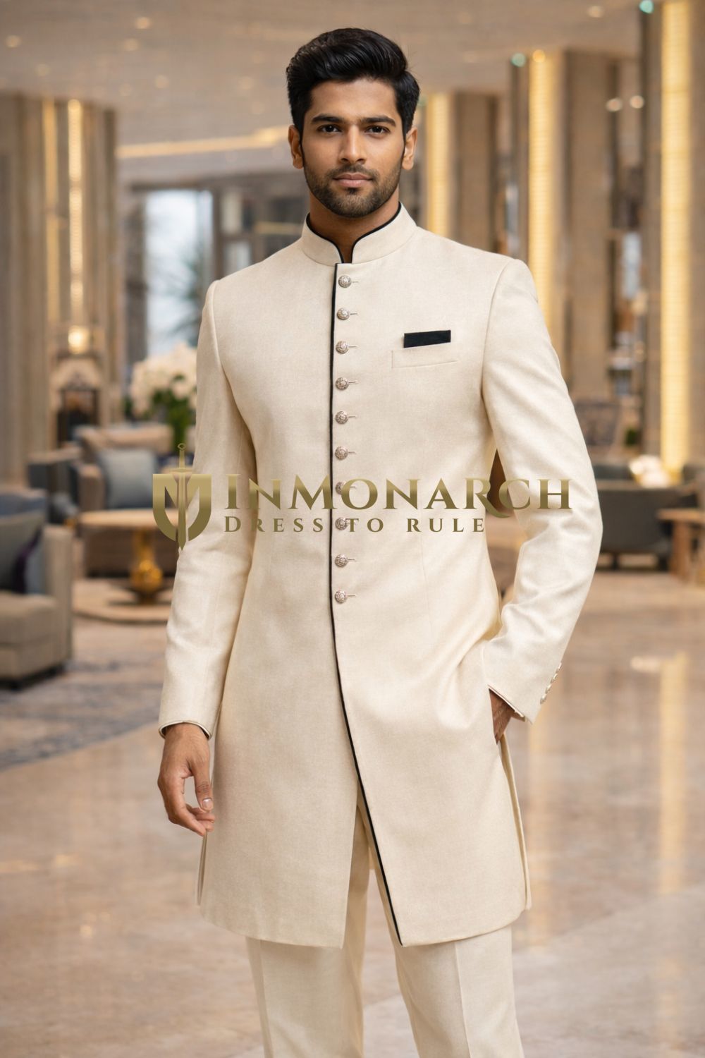 Costume indo occidental crème col Nehru