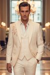 Ivory 3-Piece Groom Suit with Rose Gold Embroidery – Wedding Tuxedo
