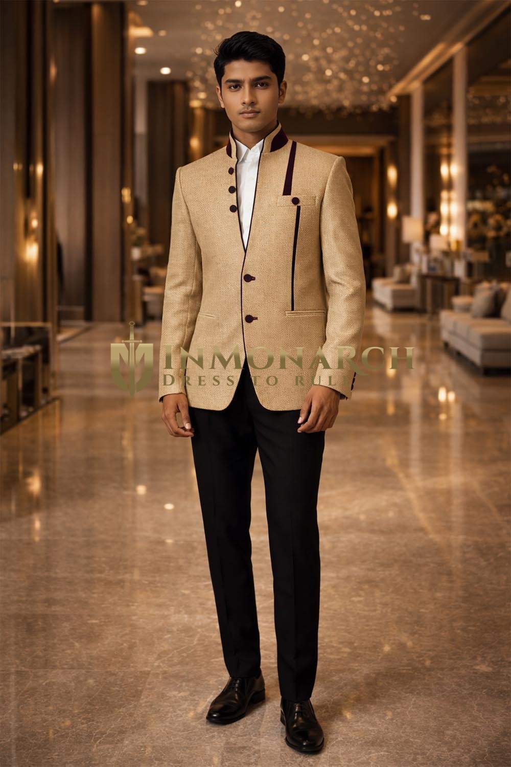 Traje Jodhpur amarillo diseño exclusivo