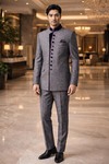 Grey Bandhgala Groom Suit – Nehru Collar Indian Wedding Suit for Men