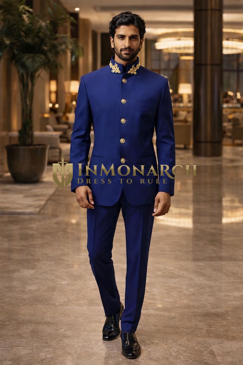 Traje Jodhpur azul cobalto fiesta