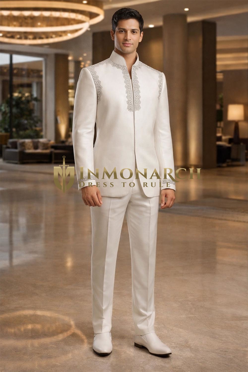 Costume Jodhpuri lin brodé homme