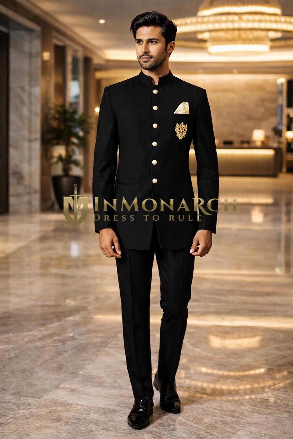 Traje Jodhpur negro elegante hombre