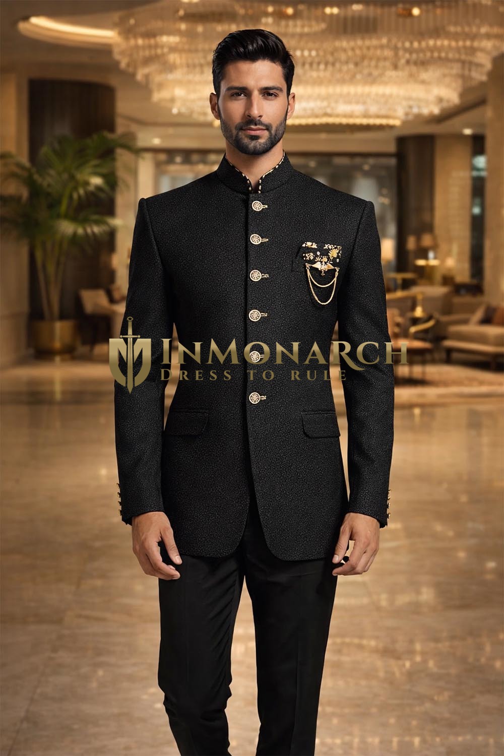 Traje Jodhpur negro 6 botones