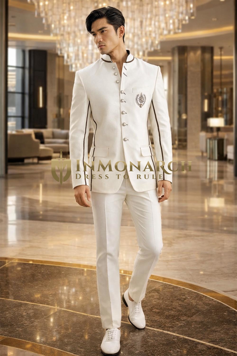 Groom wedding Jodhpuri suit -2pc (Jacket, Pants ) made in cream color polyester fabric