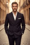 Mens Black Double Breasted Tuxedo Suit 2 Piece Groom Wedding Formal Outfit