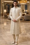 Mens Cream Heavy Embroidered Wedding Sherwani