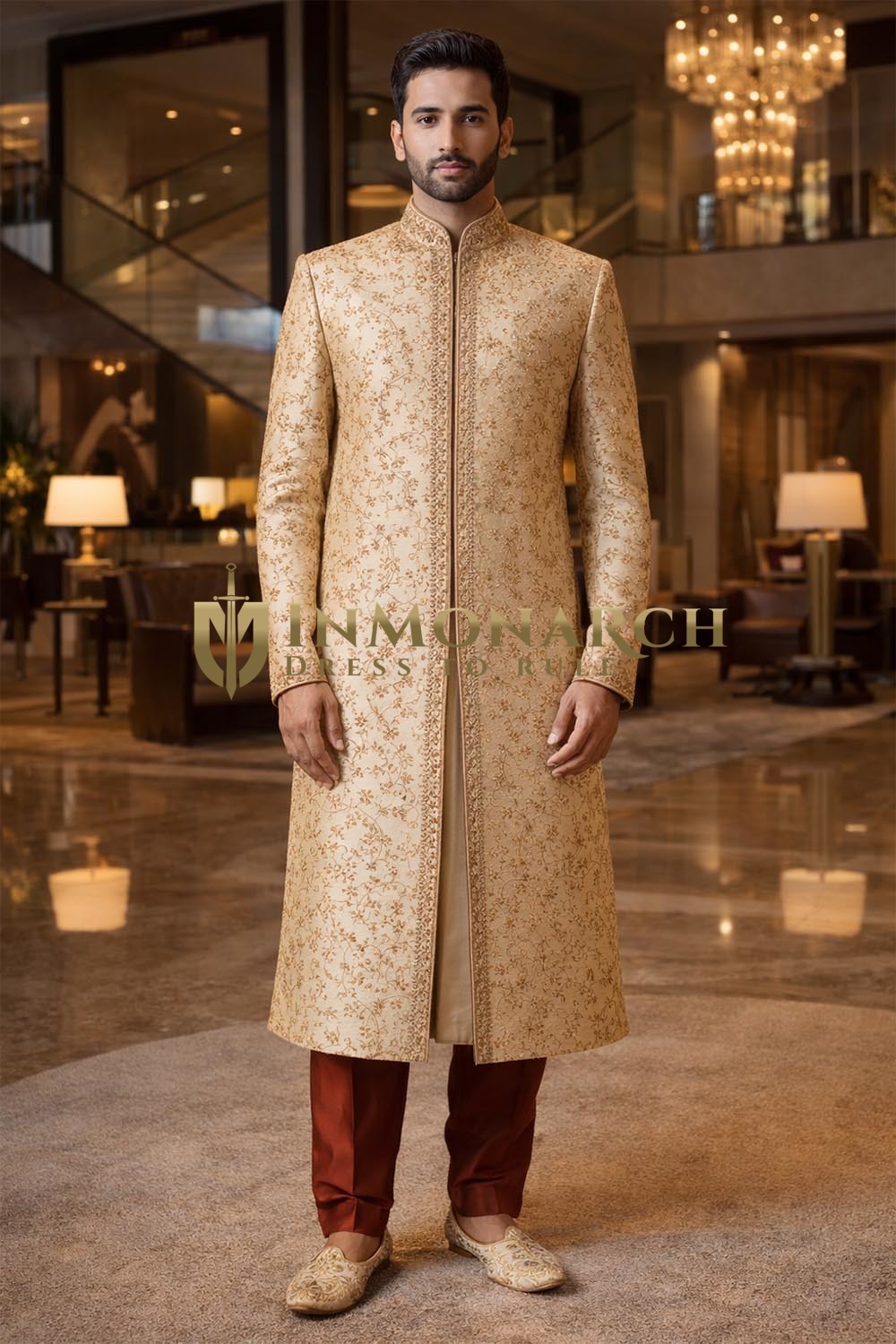Gold Indo Western Sherwani for Men
