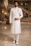 Sherwani diseñador lujo blanco roto