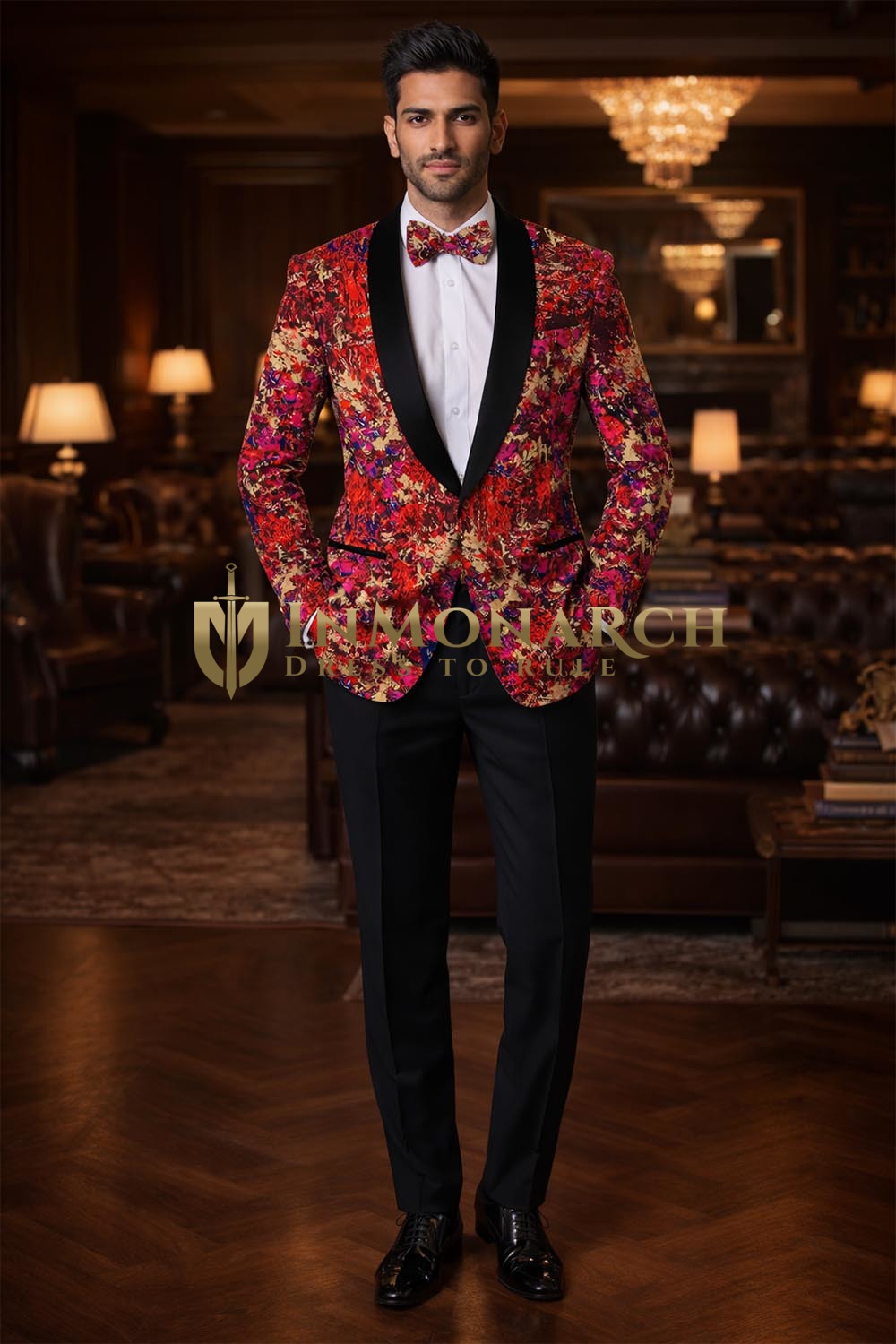 Men’s Red Floral Shawl Lapel Designer Blazer for Weddings, Receptions, and Formal Parties