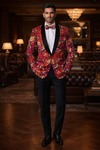 Men’s Red Floral Shawl Lapel Designer Blazer for Weddings, Receptions, and Formal Parties
