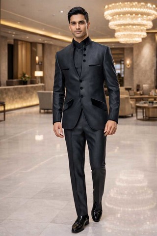Traje esmoquin gris boda india 3 piezas